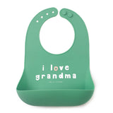 Green Love Grandma Wonder Bib by Bella Tunno, soft silicone bib with a fun design for feeding and mealtime protection.