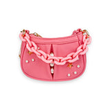 B1310 Pearl Studs Mini Leather Shoulder Bag: Fuchsia