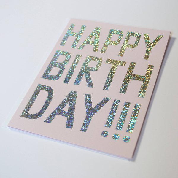 Happy Birthday - glitter foil on pink cards stock
