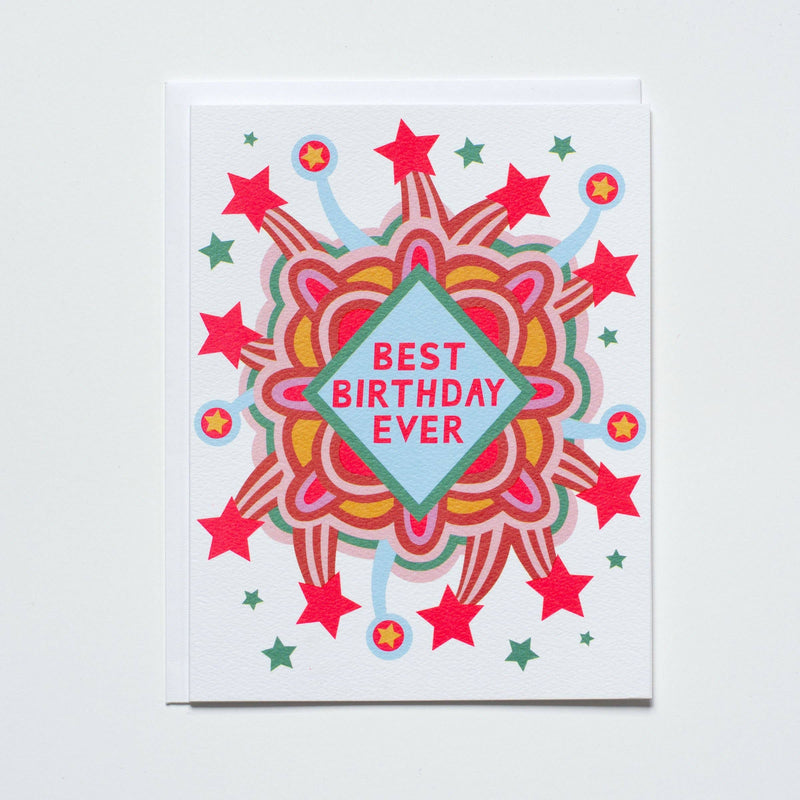 Stars and Best Birthday Ever Neon Pink Note Card