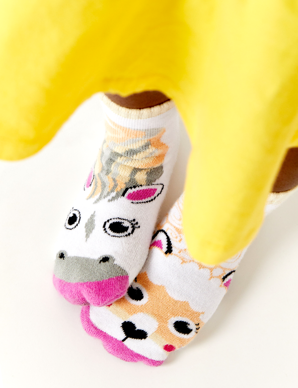 Horse & Alpaca Mismatched Non-Slip Socks for Kids: KIDS LARGE