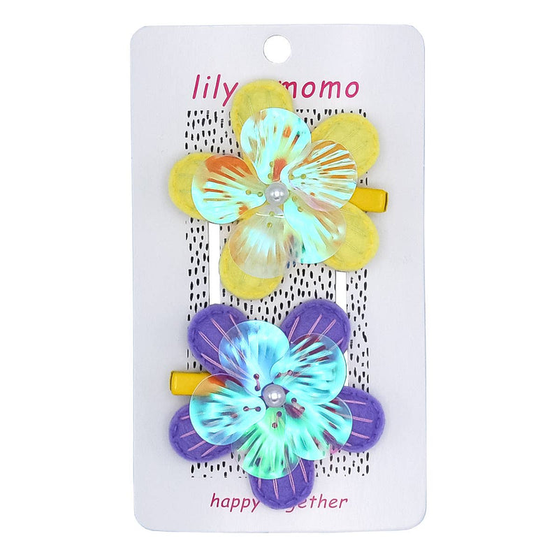 Petal Flowers Hair Clips- Yellow & Lilac