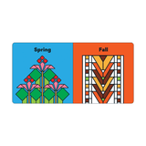 Colorful Mudpuppy board book titled "Opposites with Frank Lloyd Wright" featuring illustrations of contrasting objects.