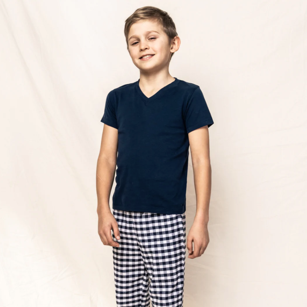 Pima Navy V-Neck Top